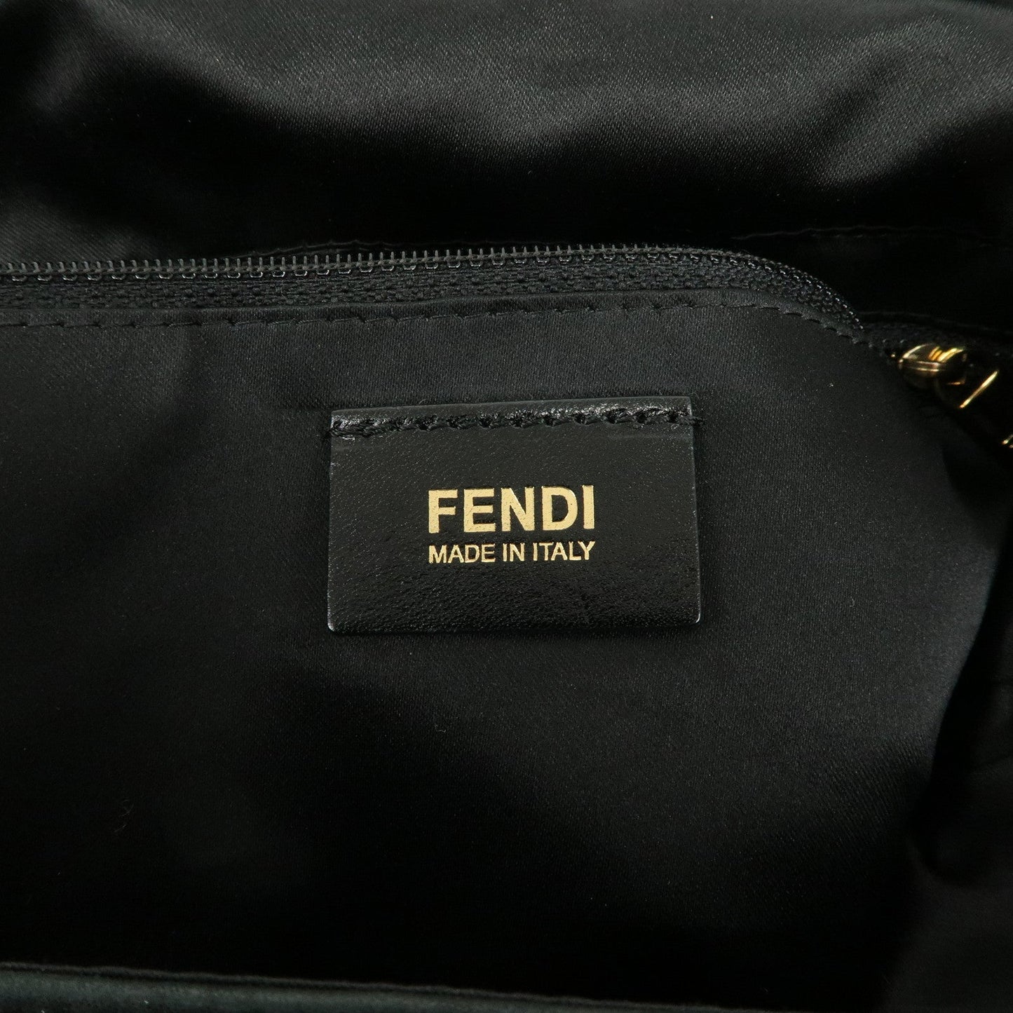 FENDI Mamma Baguette Leather Chain Shoulder Bag Gold Black 8BR638