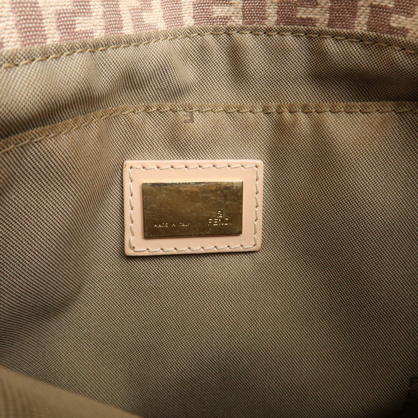 FENDI Zucchino Canvas Leather Shoulder Bag Pink Beige 8BT075
