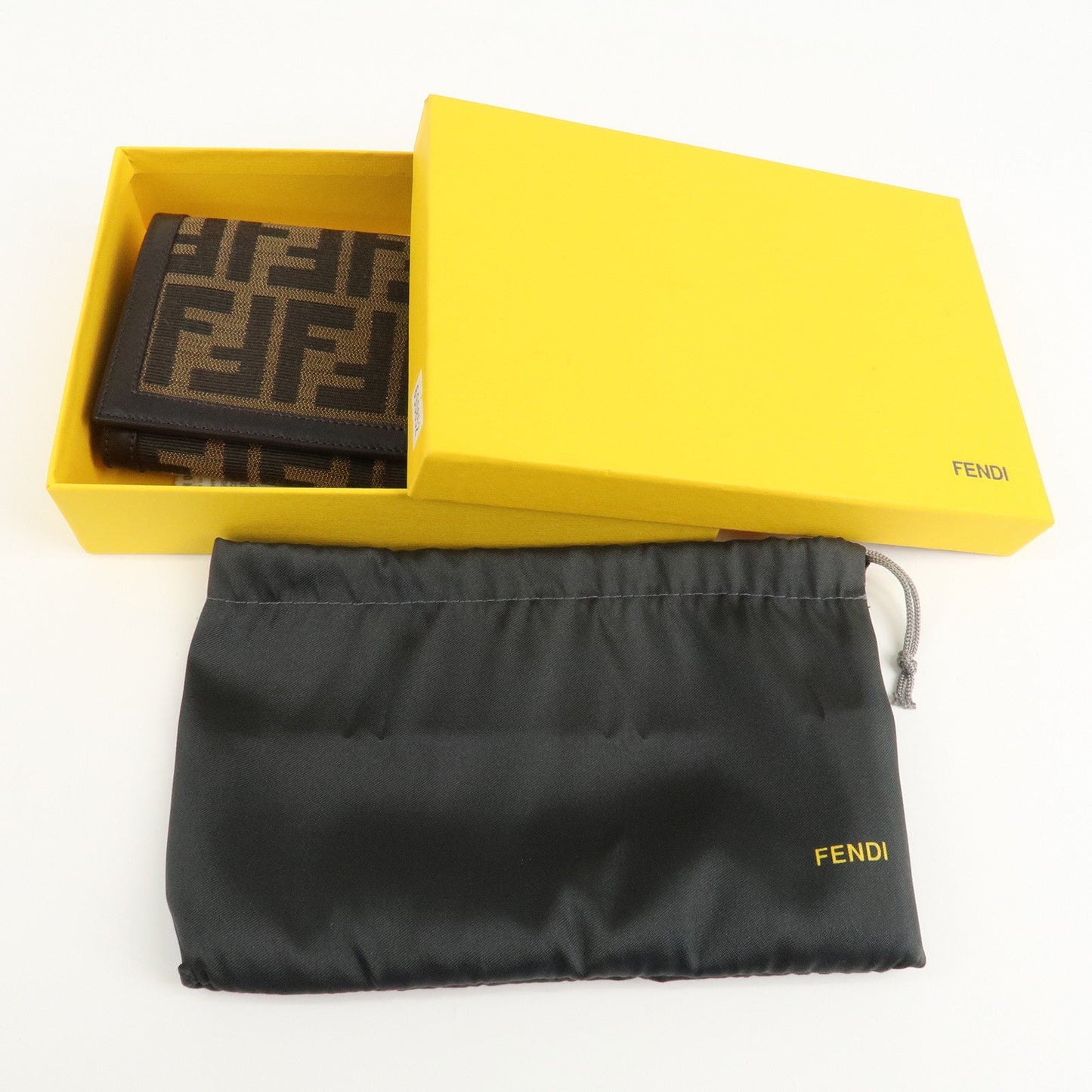 FENDI Zucca Canvas Leather Long Wallet Brown 8M0000