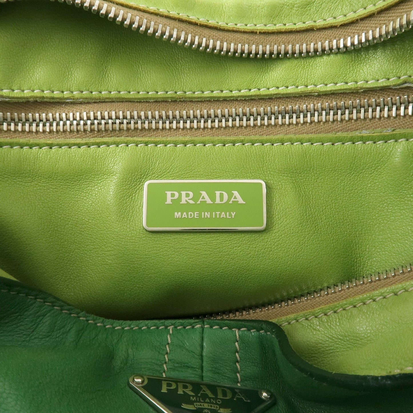 PRADA Logo Leather Tassel Shoulder Bag Hand Bag Green