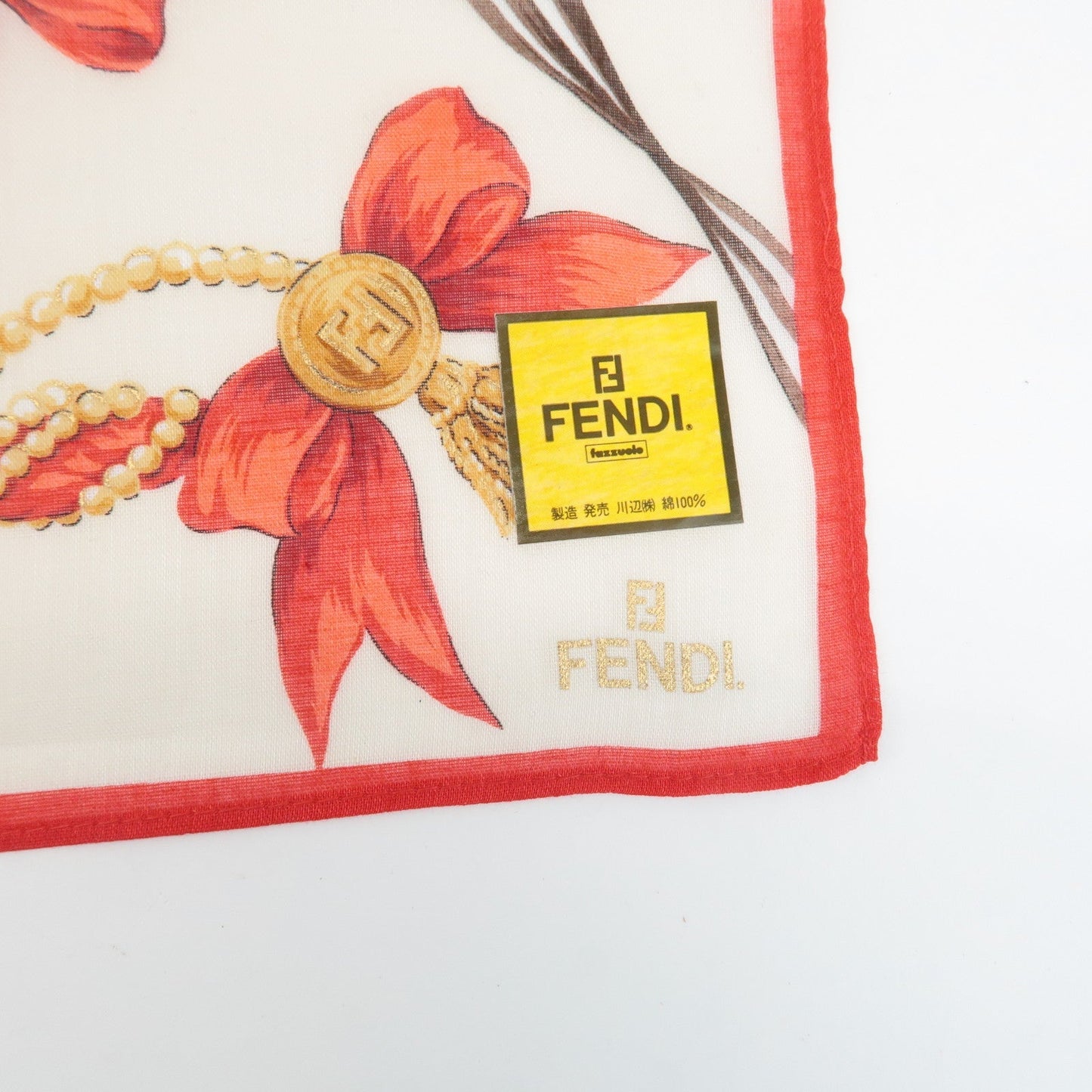 FENDI Set of 5 Cotton 100% Handkerchief Red Pink Brown Beige White