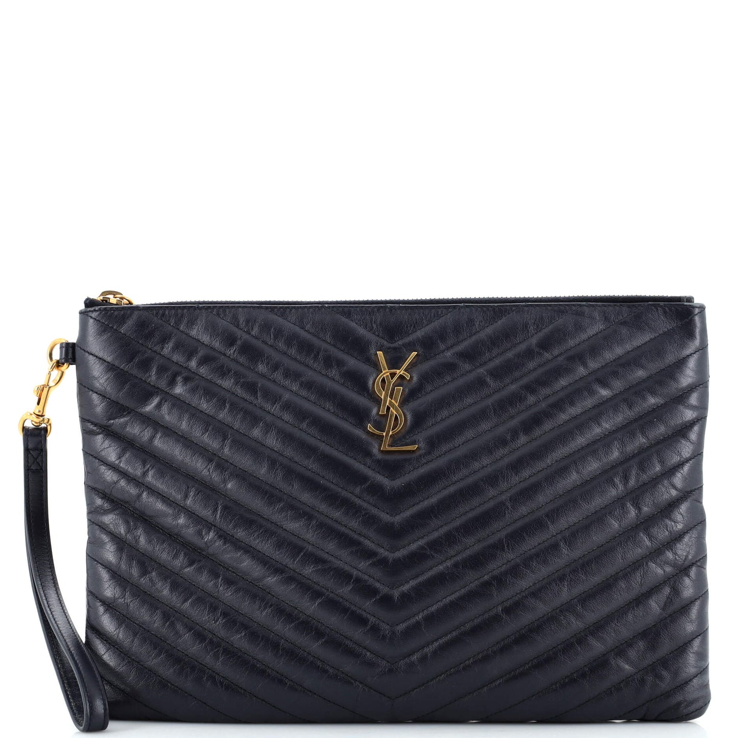 Luxury Saint Laurent Trending 2025 Classic Monogram Wristlet Pouch Matelasse Chevron Leather Medium