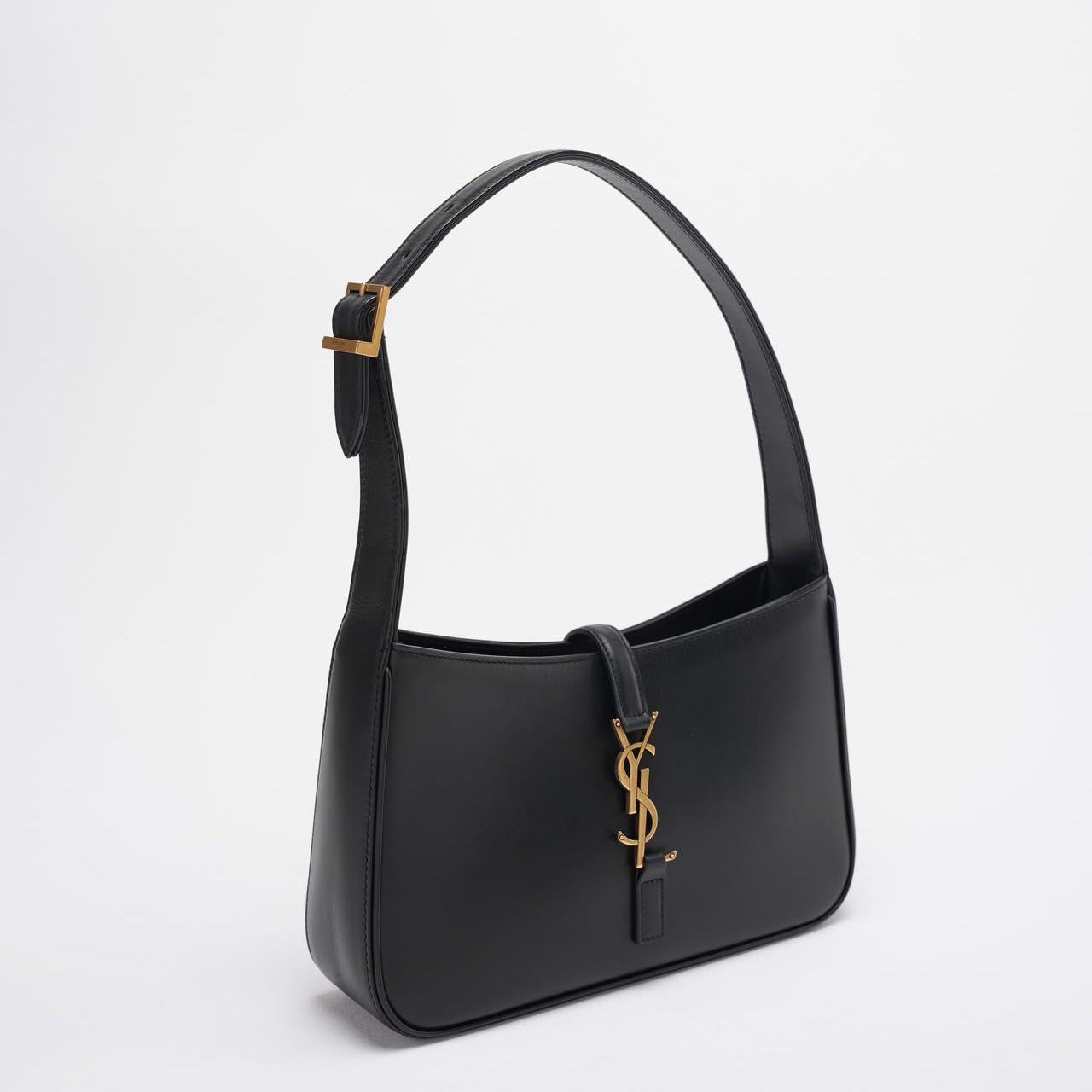 Saint Laurent Le 5 a 7 Black Hobo Bag with Gold Hardware