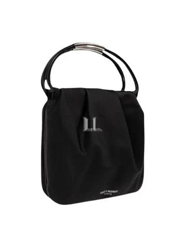 Luxury Saint Laurent Trending 2025 Logo Stamp Drawstring Small Tote Bag Black