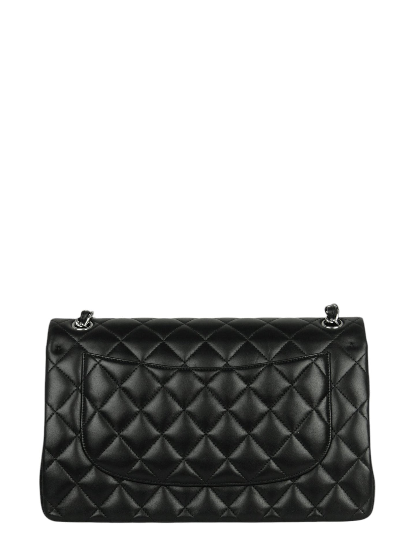 Chanel Black Lambskin Leather Double Flap Jumbo Bag