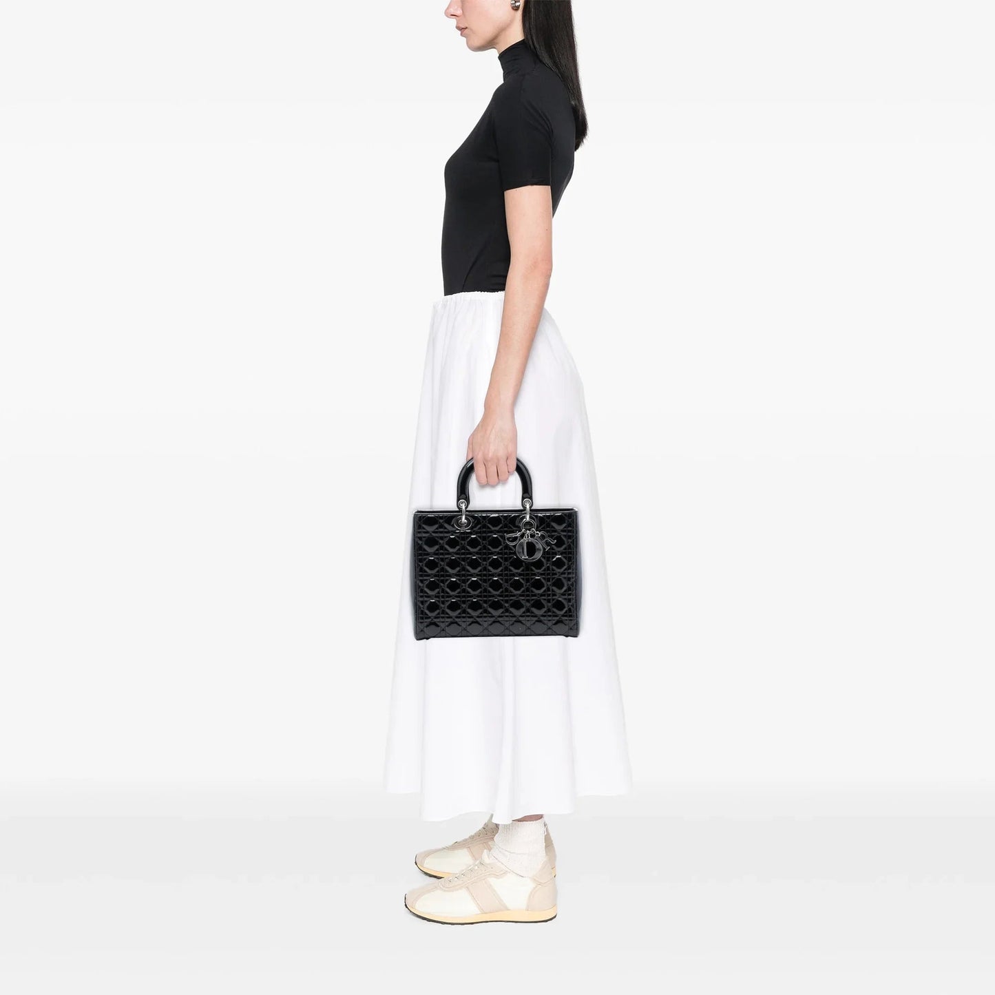 Black Dior Large Patent Cannage Lady Dior Satchel