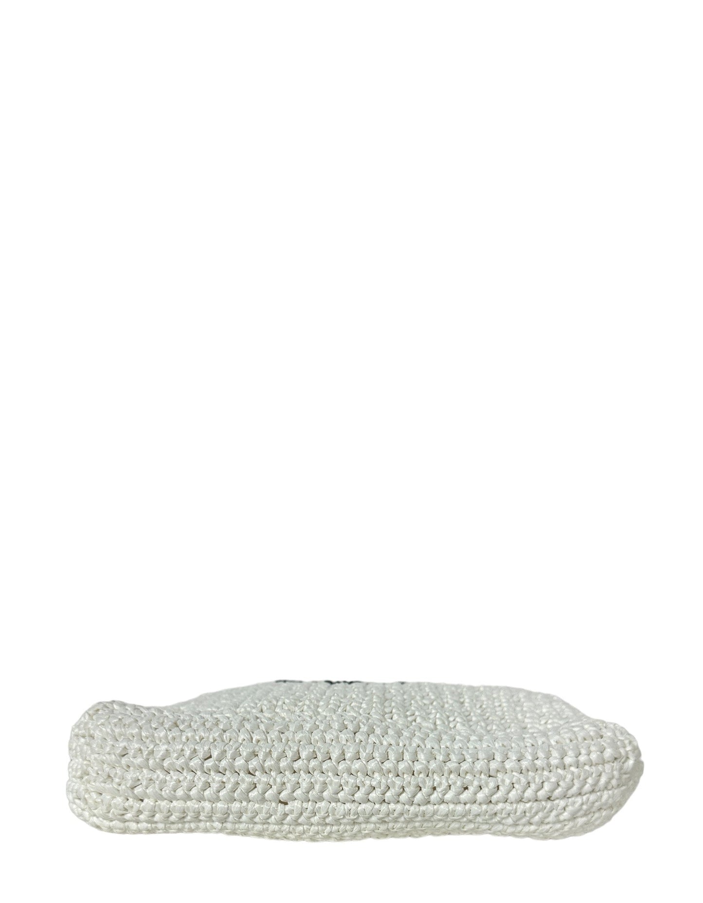 Prada White Yarn Raffia Effect Crochet Embroidered Small Logo Tote Bag