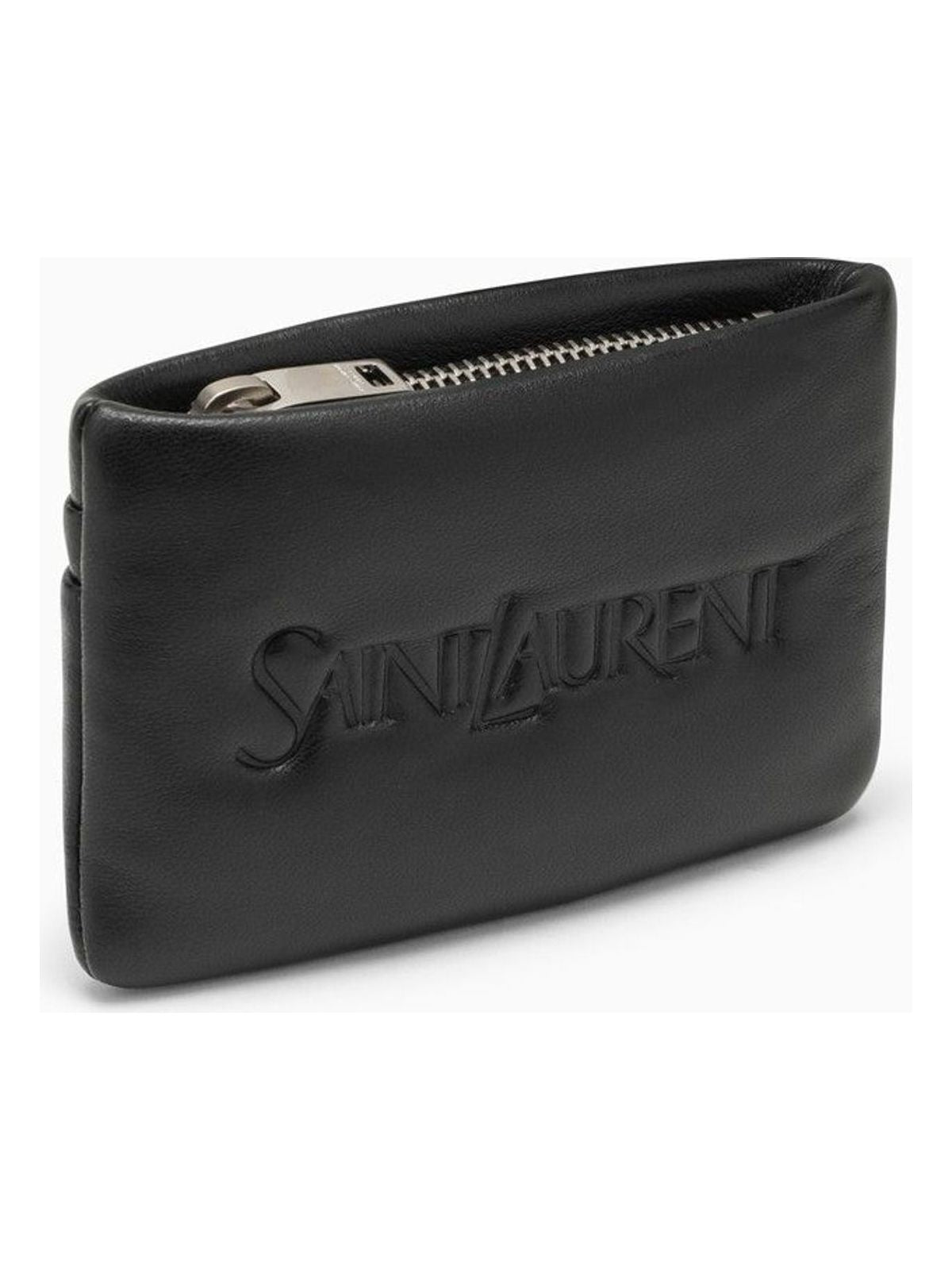 Luxury Saint Laurent Trending 2025 Men's Padded Leather Coin Purse With Logo in Black | 777889AADA1