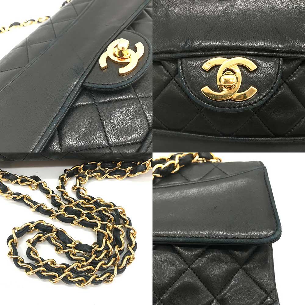 Chanel Matelasse Lambskin Chain Shoulder Bag Black Classic Flap