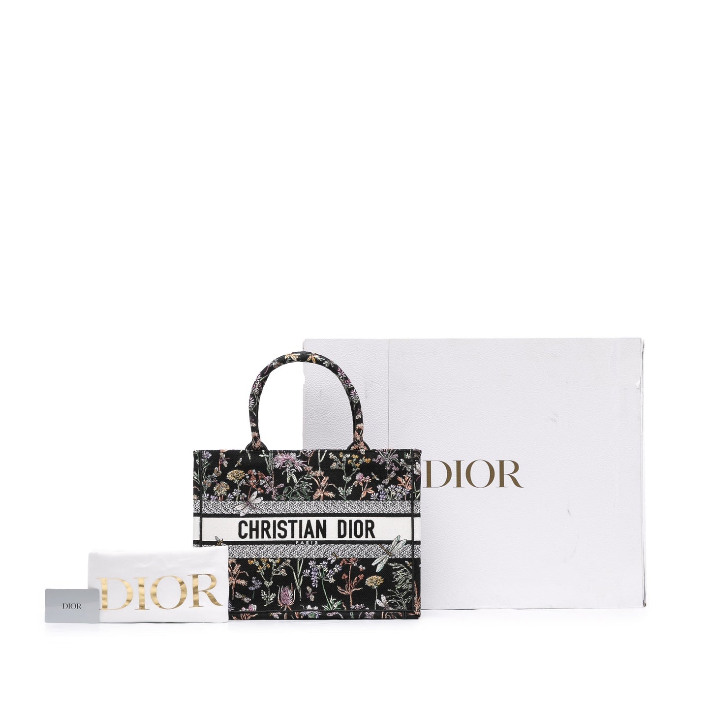 Black Dior Medium Embroidered Canvas Herbarium Book Tote