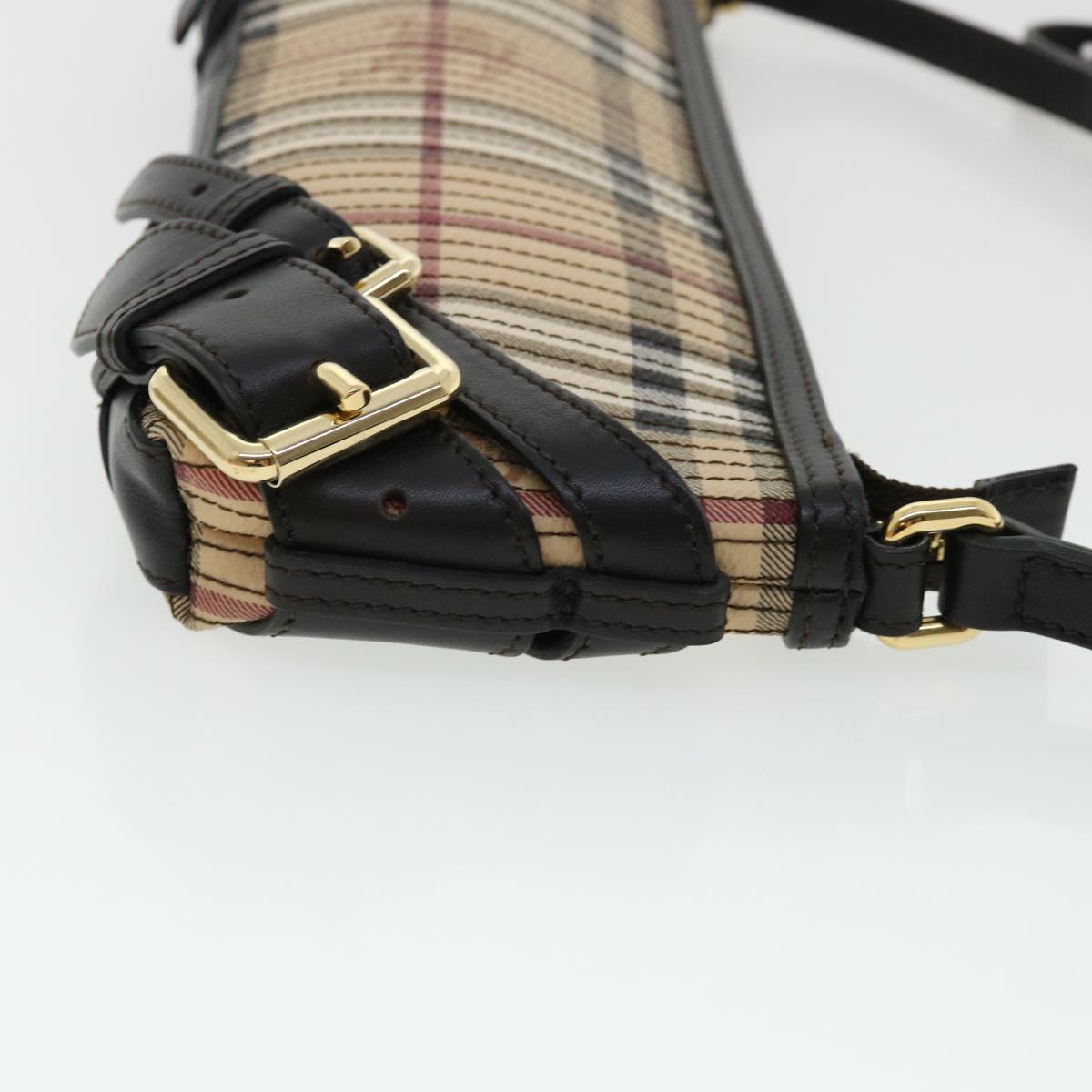 Luxury Burberry Nova Check Shoulder Bag Canvas Leather Beige Auth 32763A