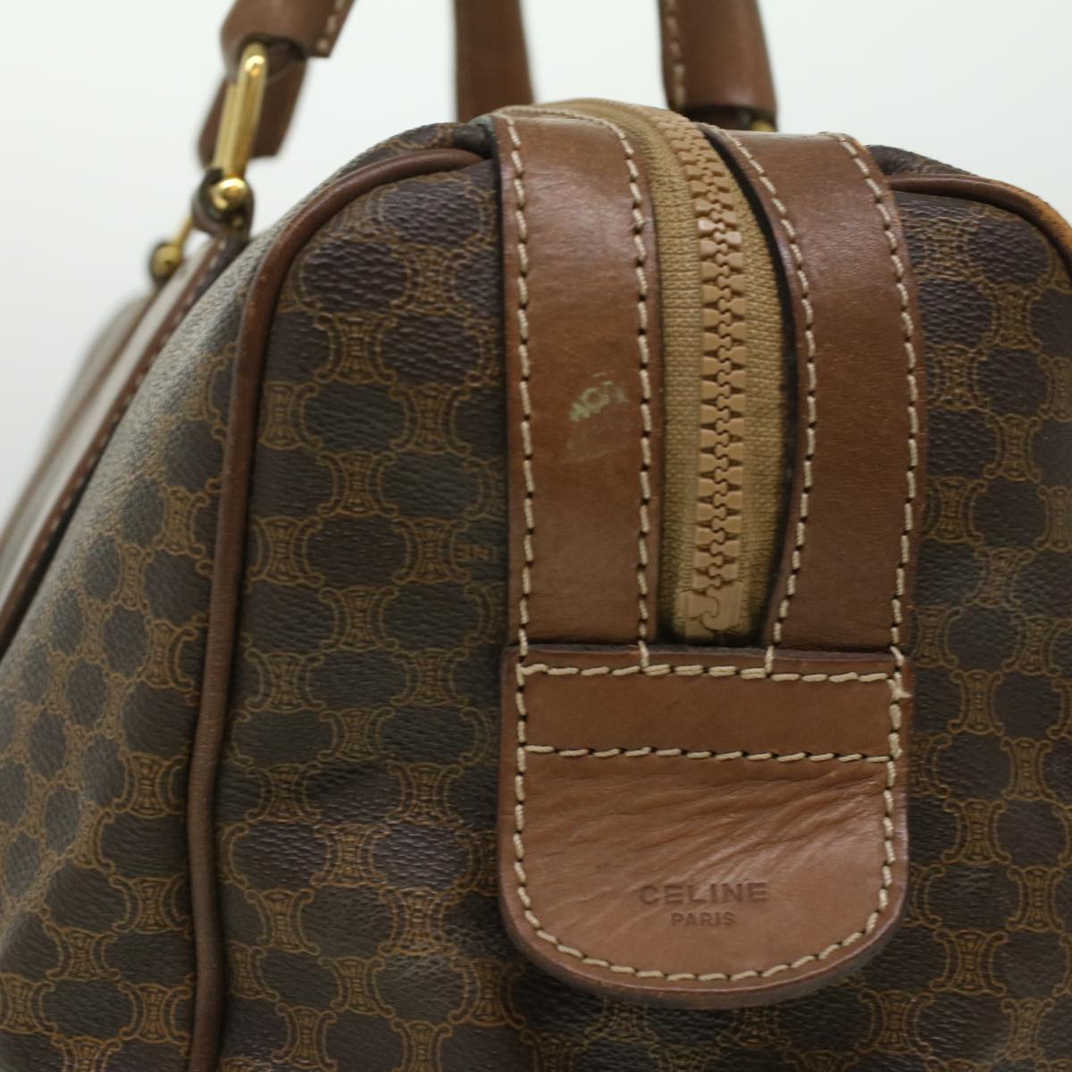 Luxury CELINE Macadam Canvas Boston Bag PVC Leather Brown 36617