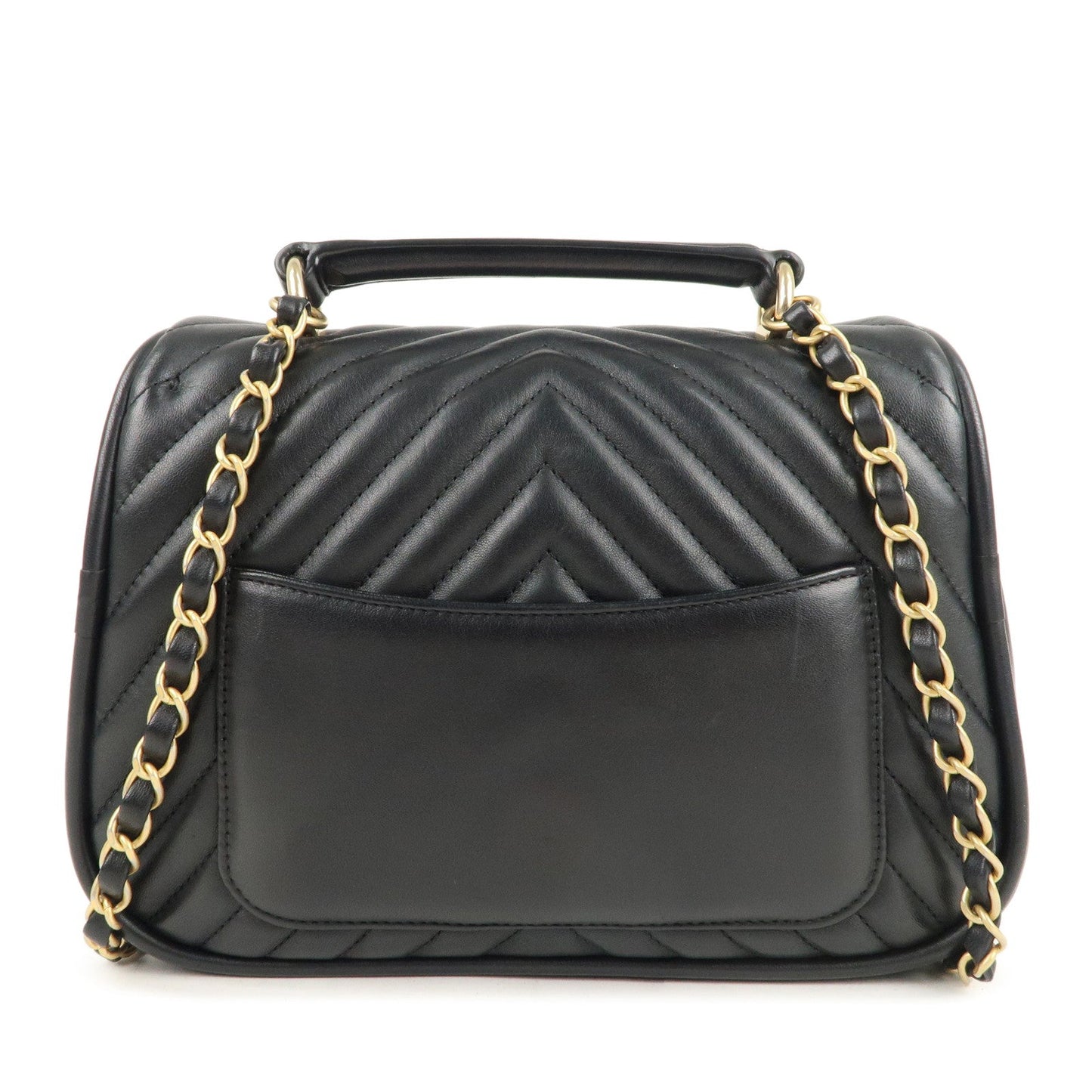 CHANEL Chevron Lamb Skin 2WAY Chain Shoulder Bag Black A98792