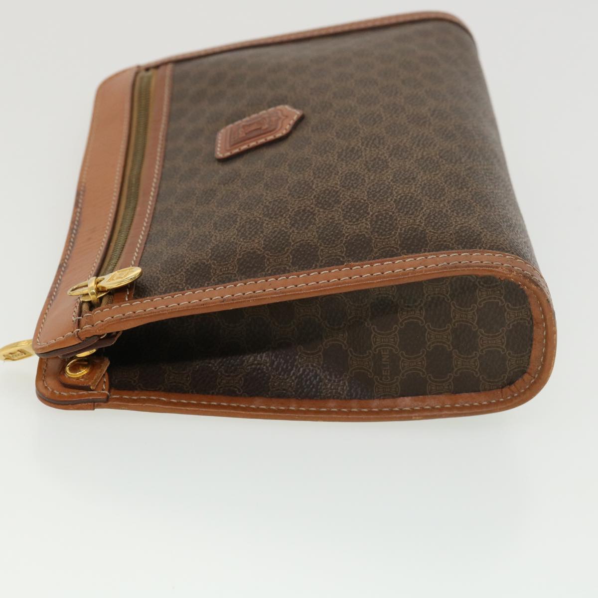 Luxury CELINE Macadam Canvas Clutch Bag PVC Leather Brown 39179