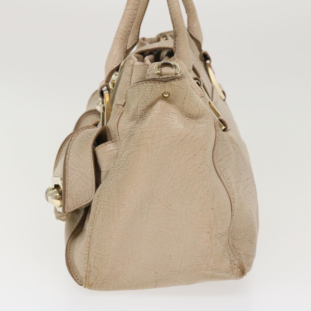 Luxury CELINE Hand Bag Leather 2way Beige 39619