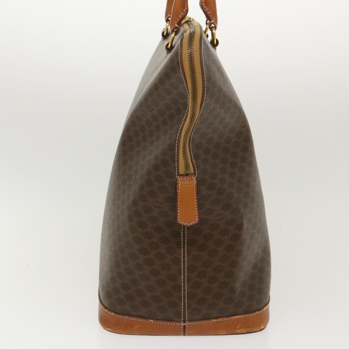 Luxury CELINE Macadam Canvas Boston Bag PVC Leather 2way Brown 39945