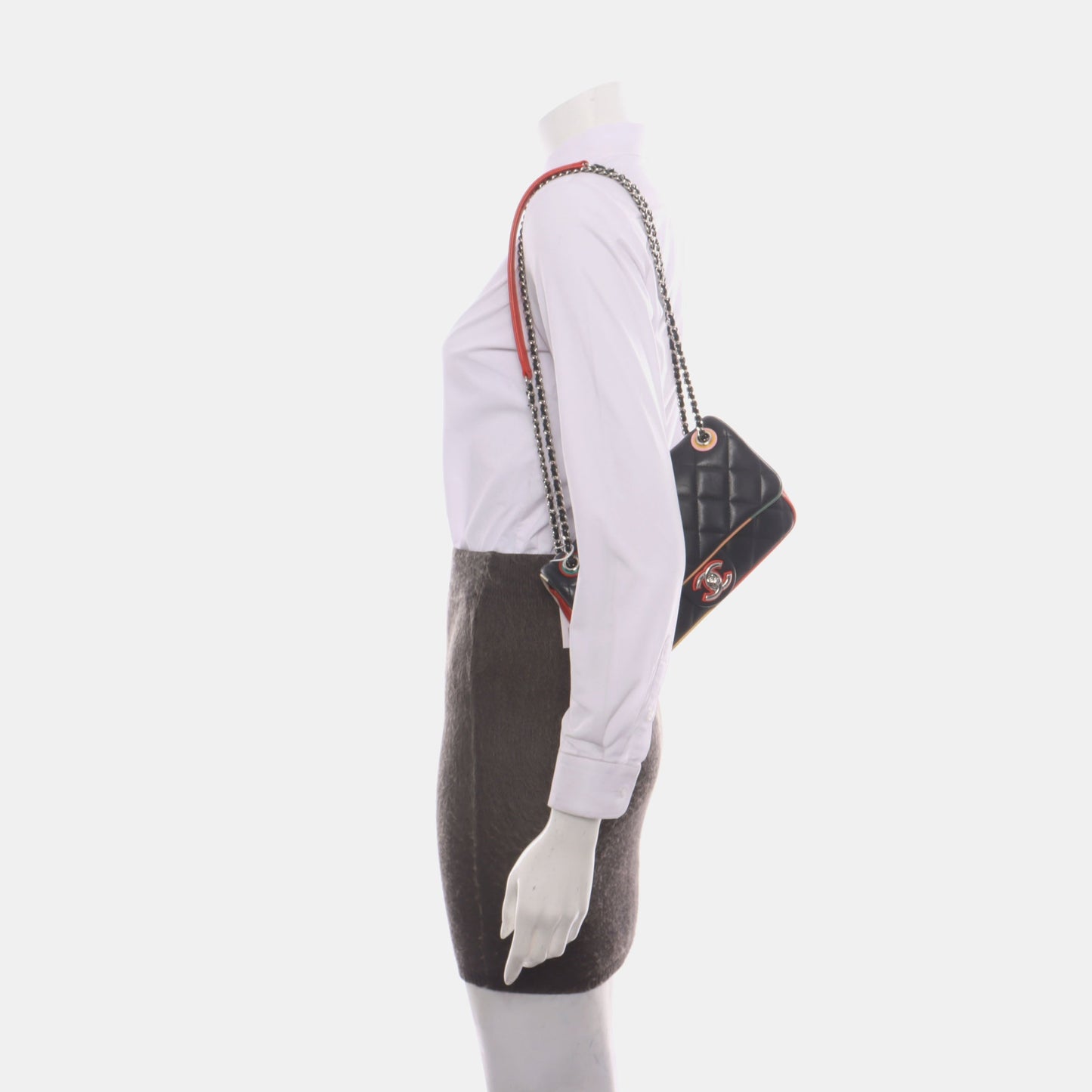 Chanel Timeless Classic Flap Lambskin Plexiglass Quilted Small Cuba Color Flap Black with Multicolor Trim
