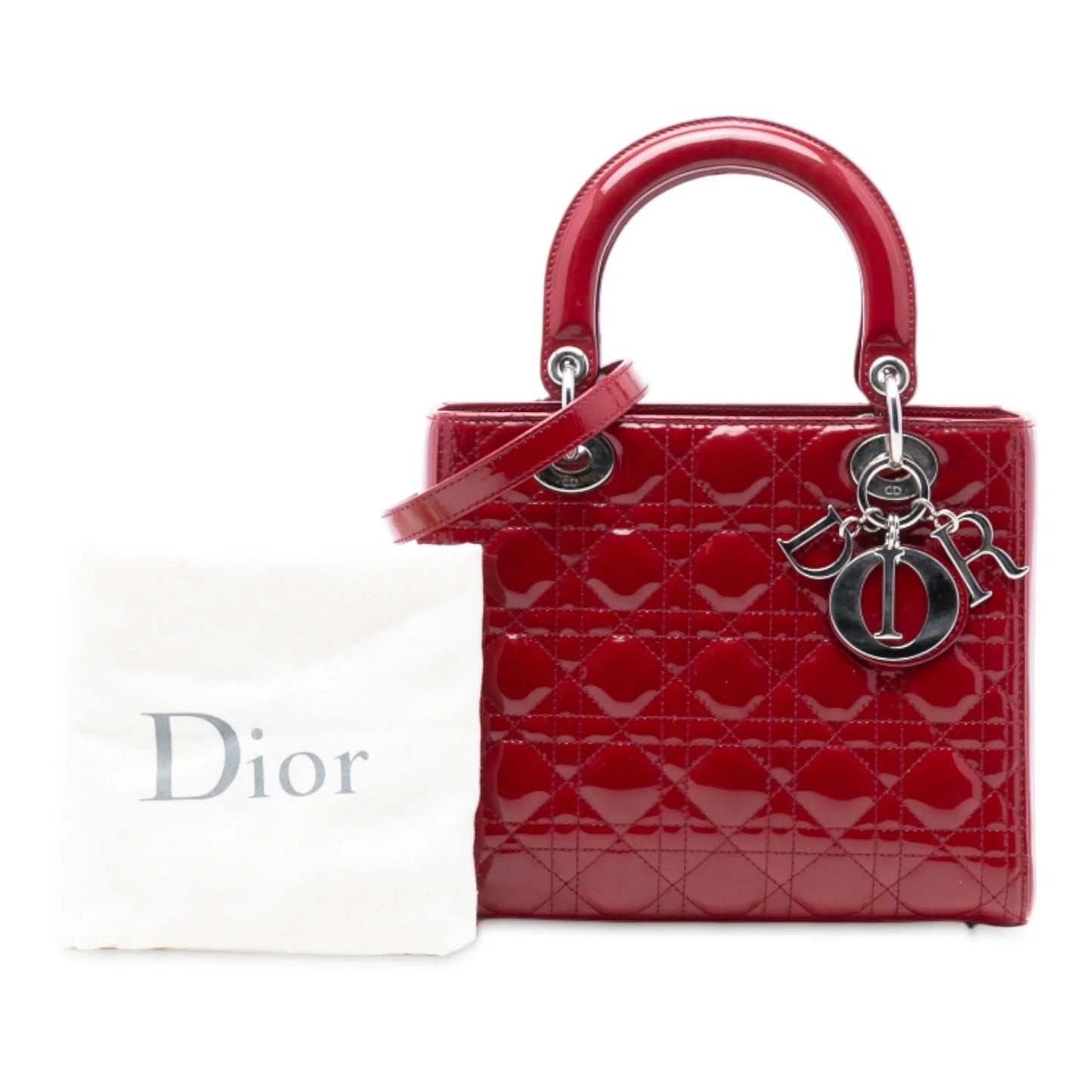 Red Dior Medium Patent Cannage Lady Dior Satchel