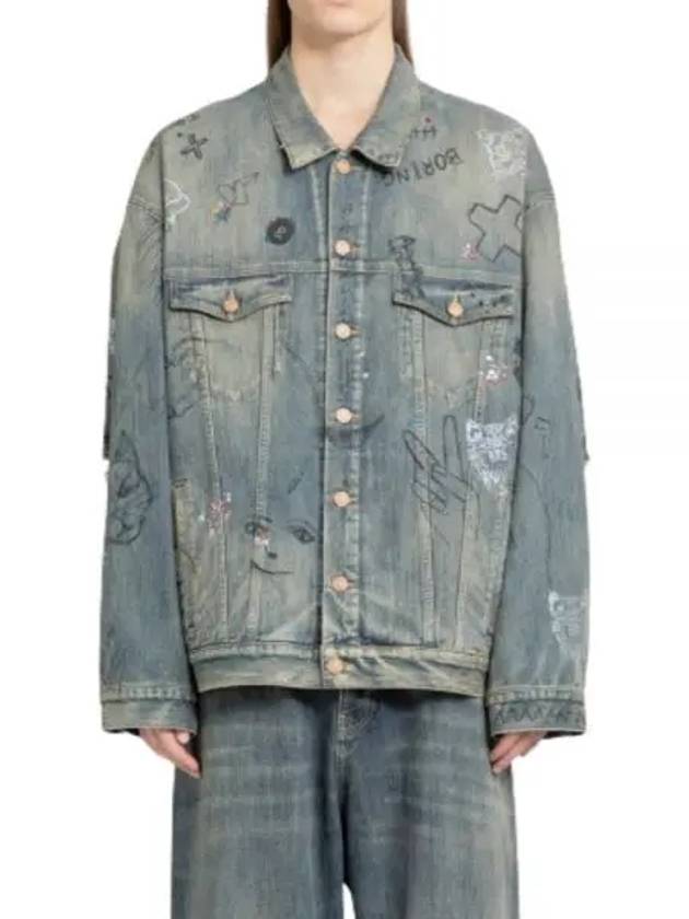 Luxury Balenciaga Trending 2026 Graffiti Denim Jacket Blue