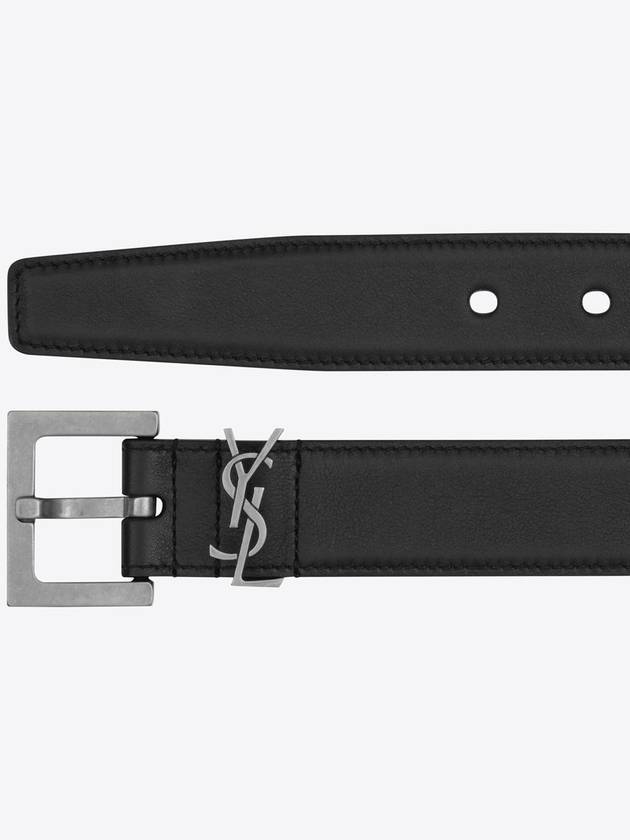 Luxury Saint Laurent Trending 2025 Women's Monogram Square Grain Leather Belt Black
