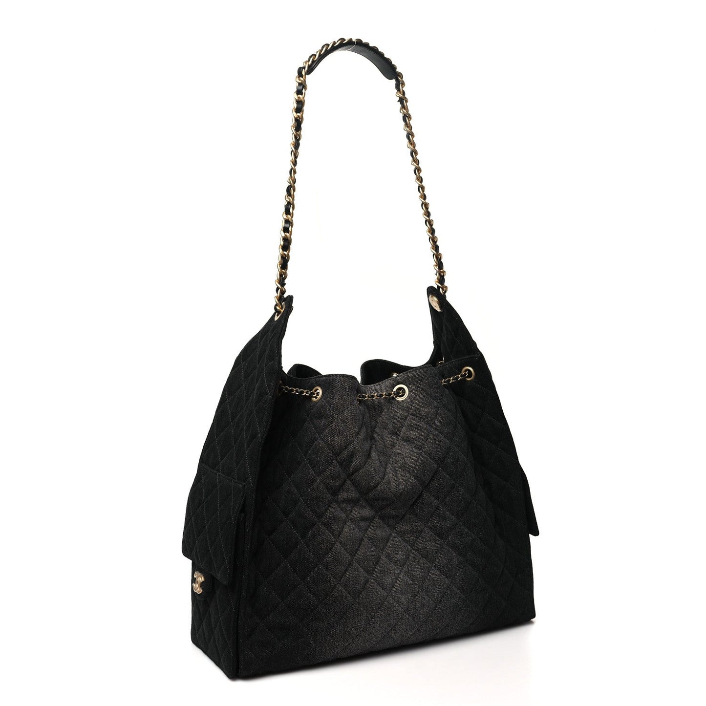 Washed Quilted Medium Chanel 25 Handbag Black