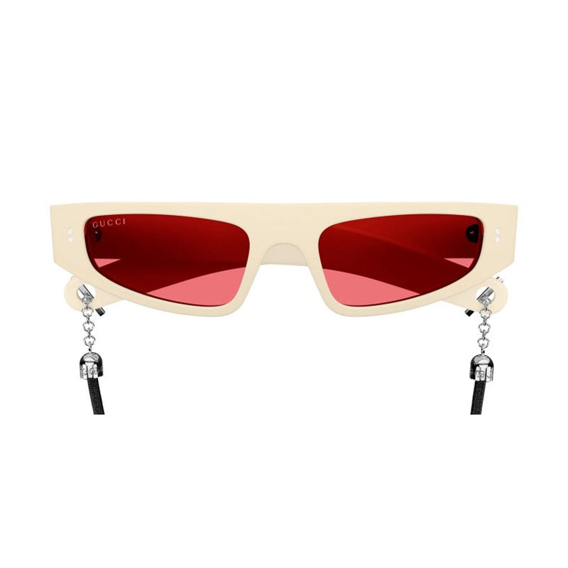 Gucci Sunglasses Cat Eye Full Rim, Shiny Ivory Frame and Red Lens GG1634S005