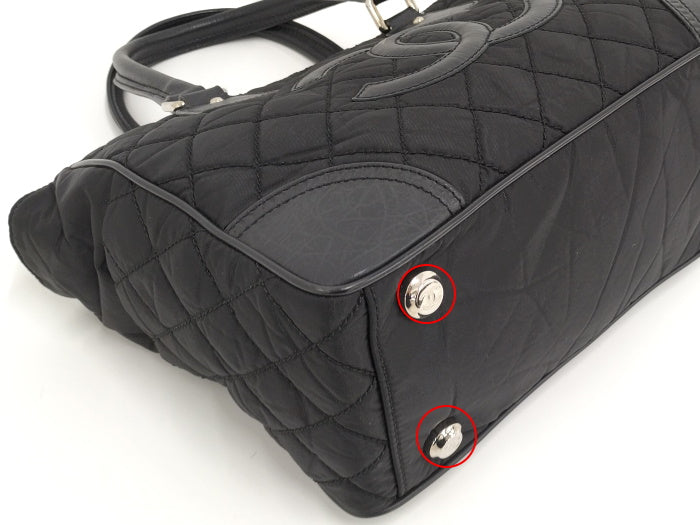 Chanel Tote Bag Paris New York Line Cocomark Nylon Leather Black