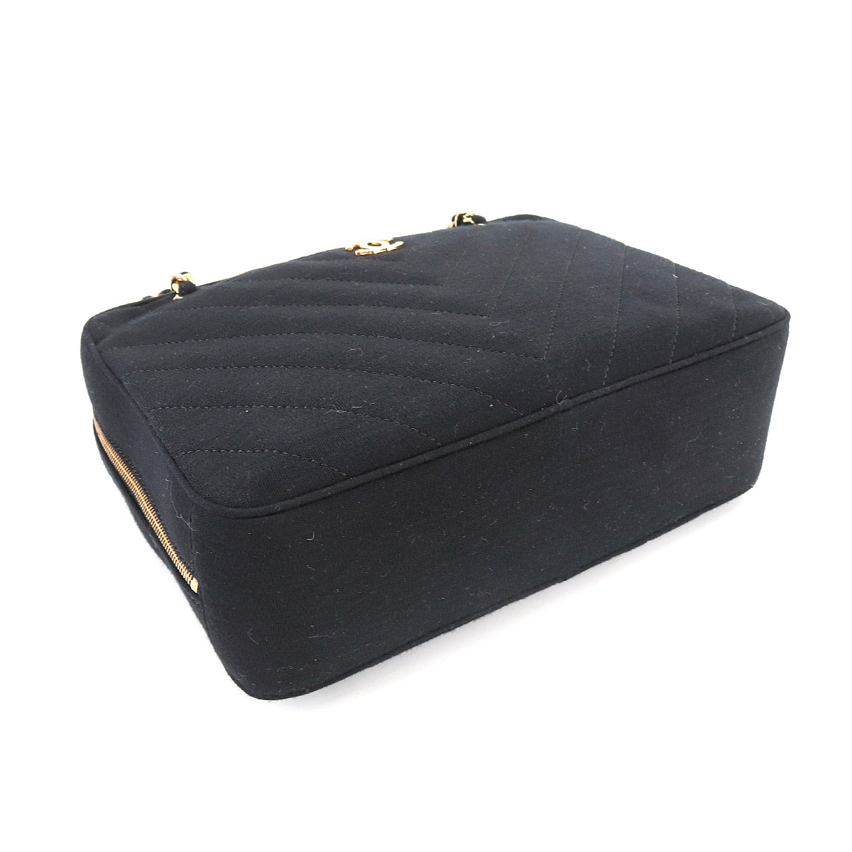 Chanel Chevron V-stitch Chain Hand Bag Jersey Black Gold Hardware