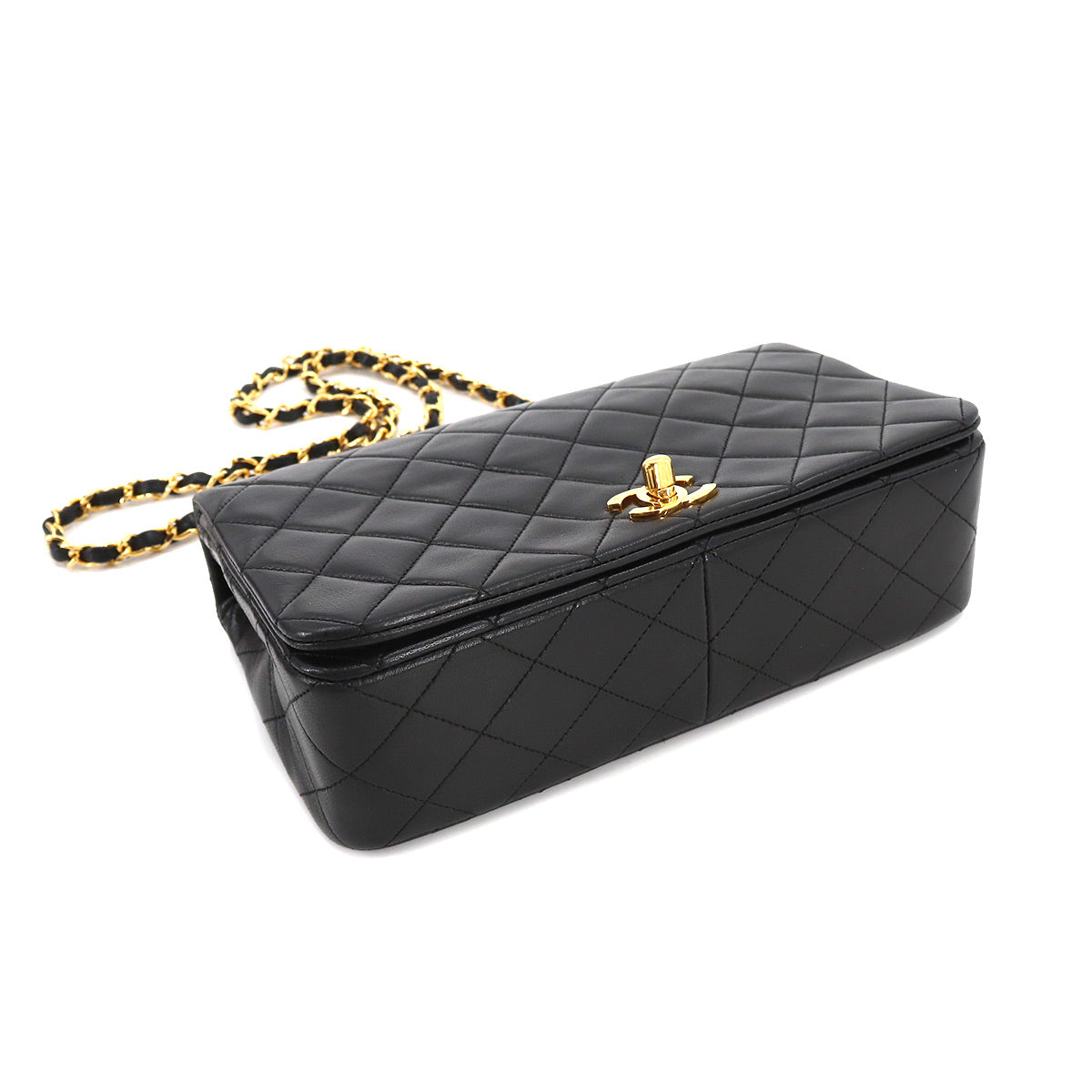 Chanel Matelasse Chain Shoulder Bag Leather Black Gold Metal Fittings