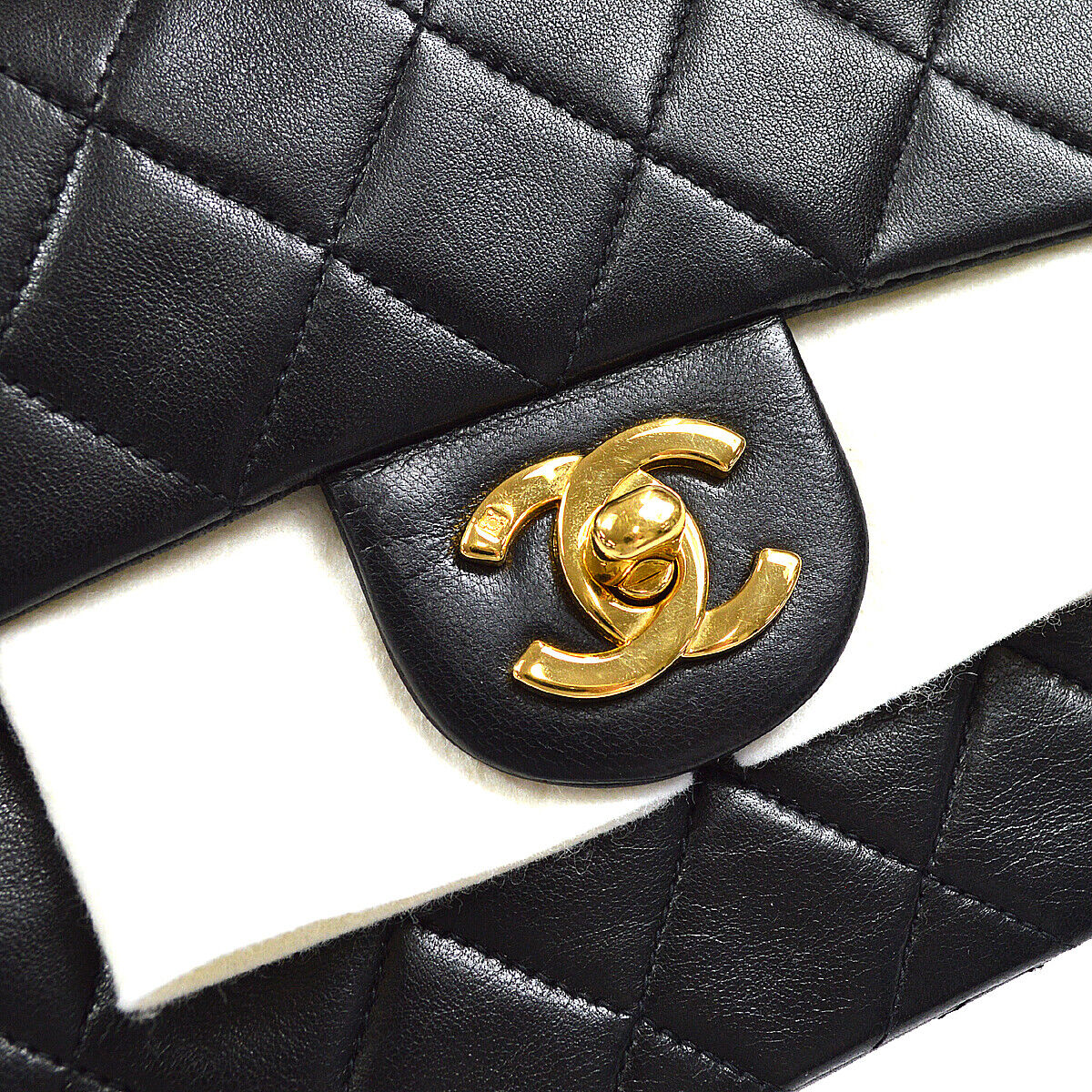 Chanel Classic Flap Mini Square Chain Shoulder Bag Black Lambskin