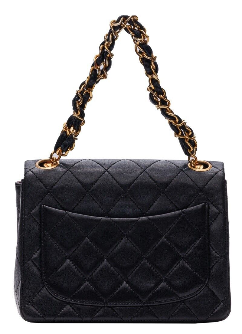 Chanel Mini Matelasse Turn Lock Single Flap Chain Handbag Lambskin Black