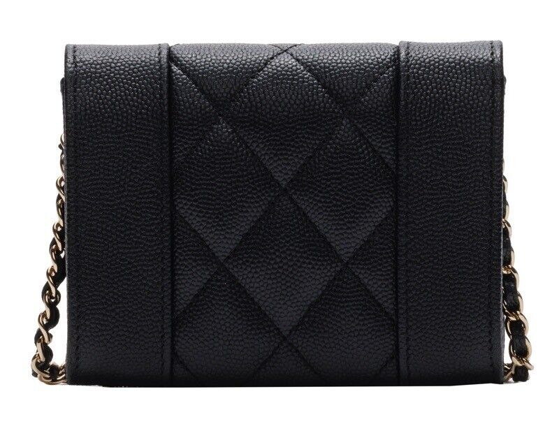 Chanel Mini Matelasse Push Lock Chain Shoulder Caviar Skin Gold Hardware