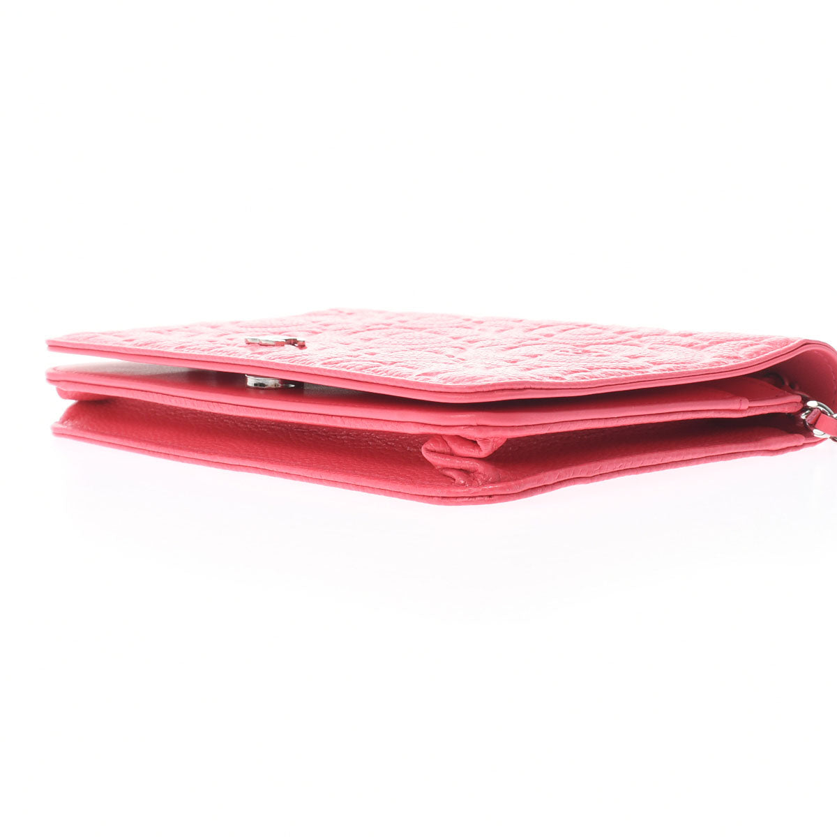 Chanel Camellia Chain Wallet Pink Silver Hardware Grained Calfskin Shoulder Bag