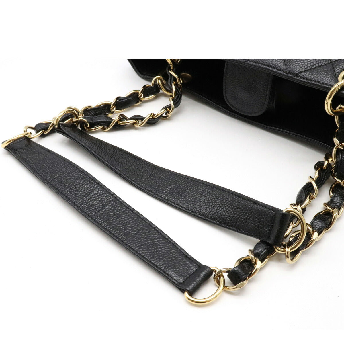 Chanel PST Matelasse Coco Mark Chain Tote Bag Caviar Skin Black Gold