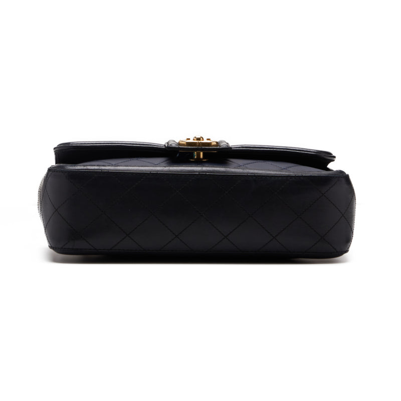 Chanel Chain Calfskin Gold Hardware Mini Shoulder Bag Navy Black