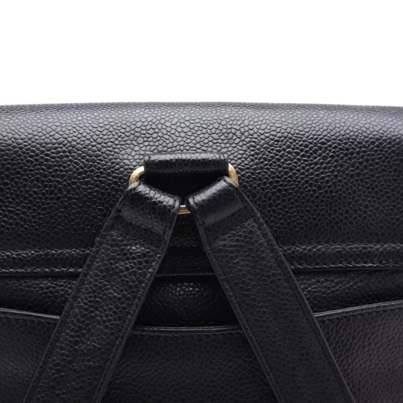 Chanel Round Flap Chain Backpack Caviar Skin Black