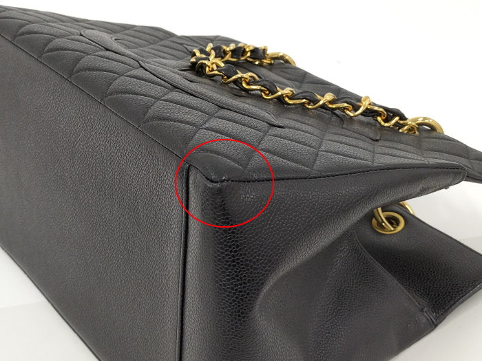 Chanel Chain Gst Tote Bag Matelasse Caviar Skin Black