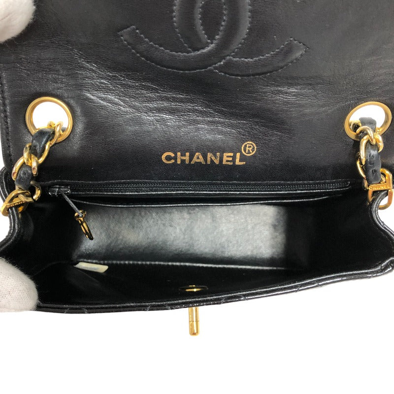 Chanel Mini Matelasse Gold Patent Shoulder Bag Black
