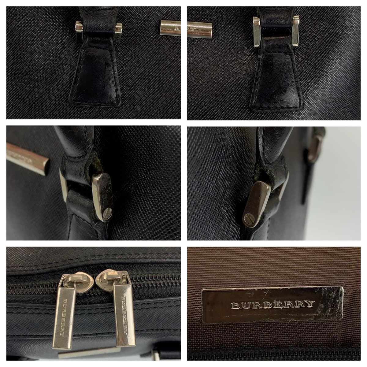 BURBERRY Handbag leather Black SilverMetal Handbag Tote Bag Medium Check Pattern Women
