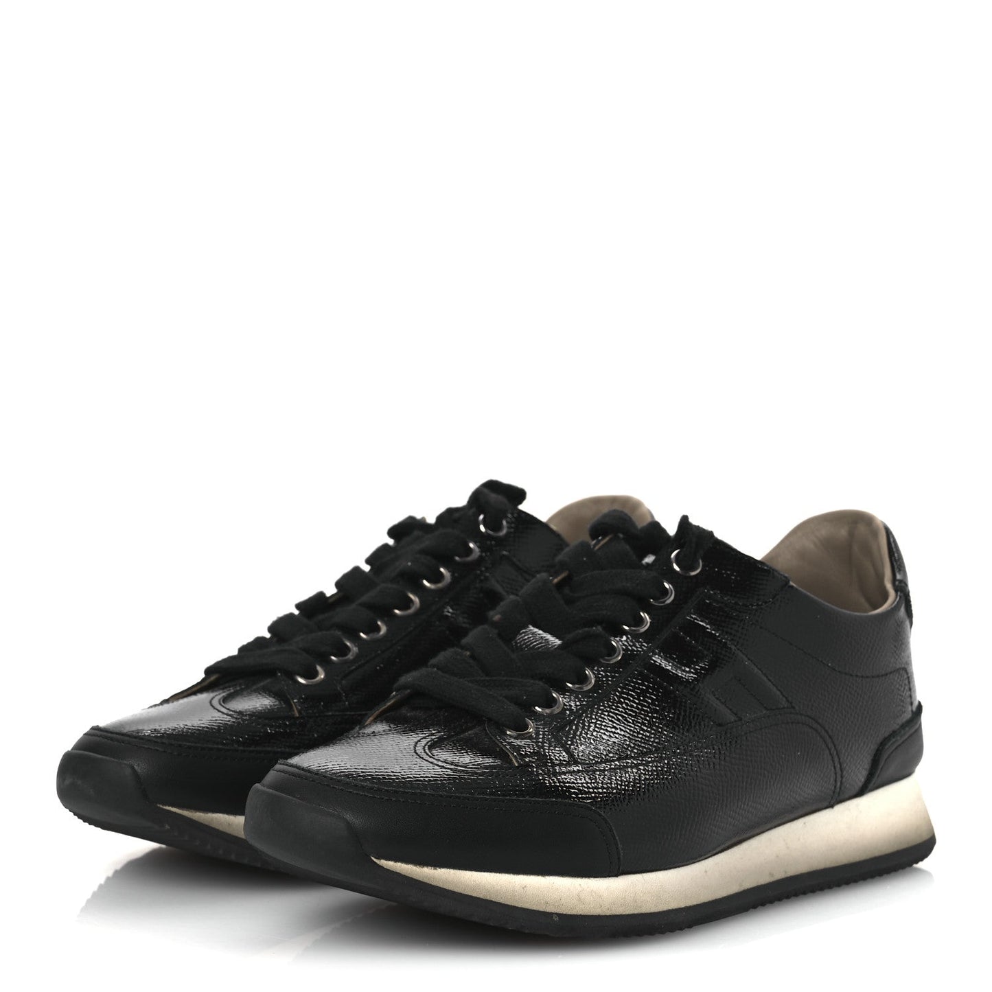 Hermes Patent Epsom Calfskin Trail Sneakers 37 Black