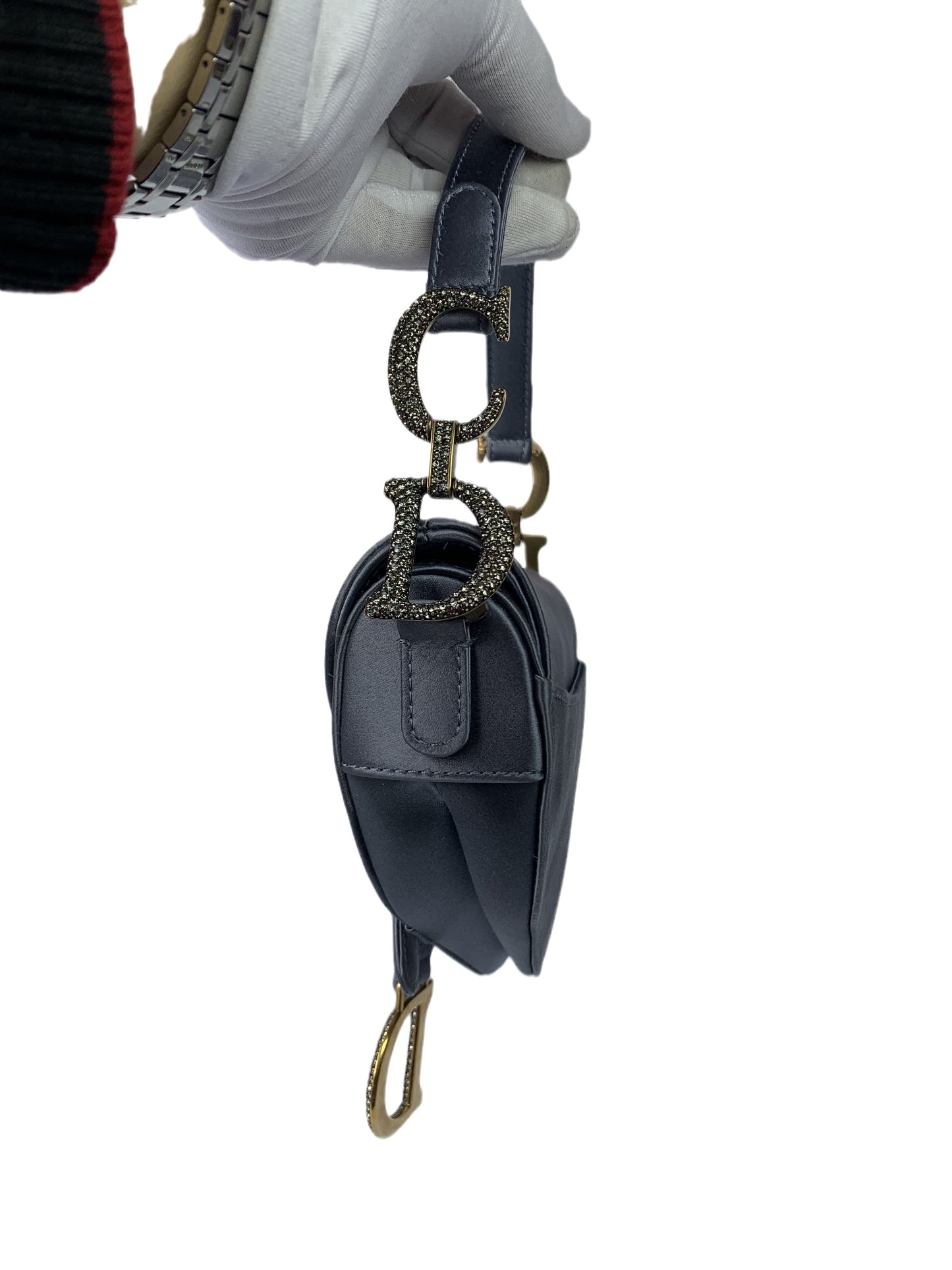 Dior Saddle Mini Silk Greyish Blue with crystals