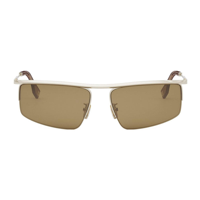 Fendi Sunglasses Rectangle Full Rim, Shiny Endura Gold Frame and Green Lens FE40141U30N