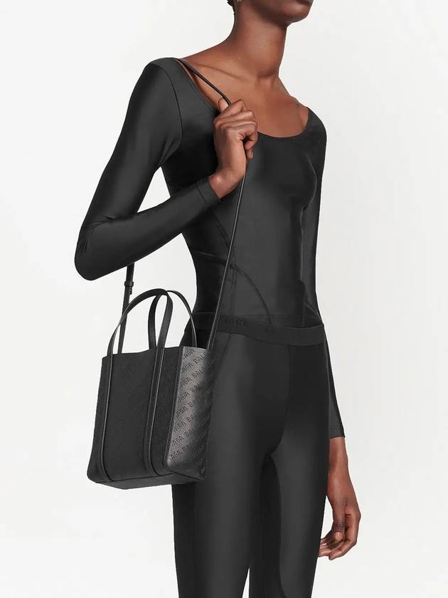Luxury Balenciaga Trending 2026 Everyday All Over Logo Leather Tote Back Black