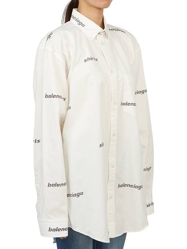 Luxury Balenciaga Trending 2026 Printed Logo Allover Cotton Long Sleeve Shirt White