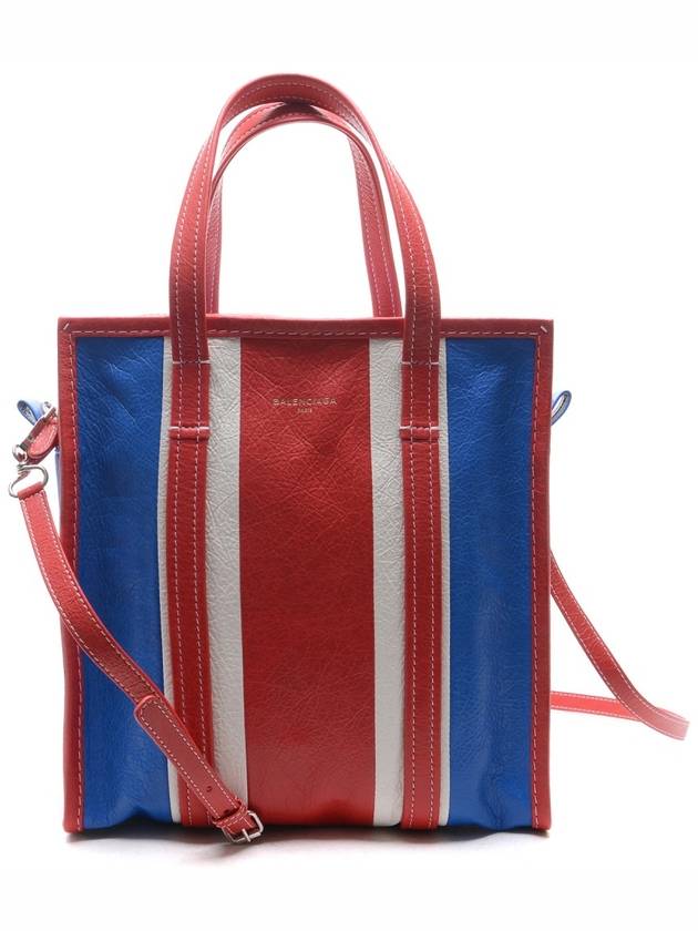 Luxury Balenciaga Trending 2026 Bazaar Striped Shopper Tote Bag Red Blue