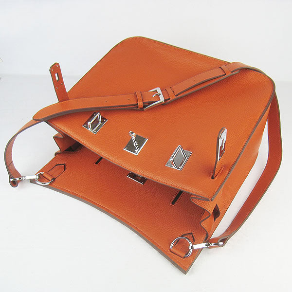 Luxury Hermes Leather Shoulder bag H6508 orange silver