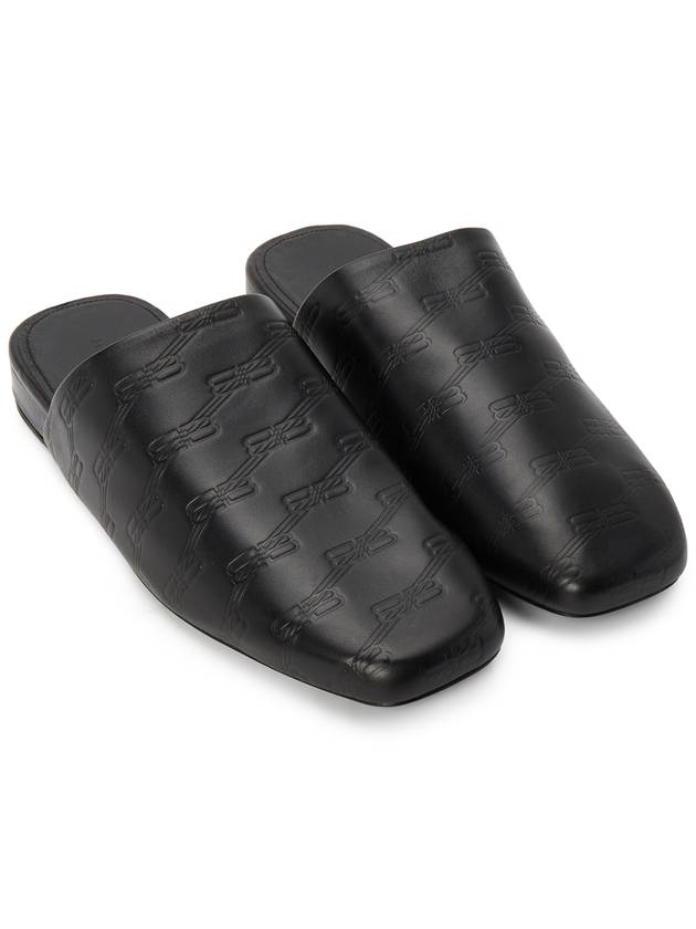 Luxury Balenciaga Trending 2026 Debossed Logo Leather Mule Black