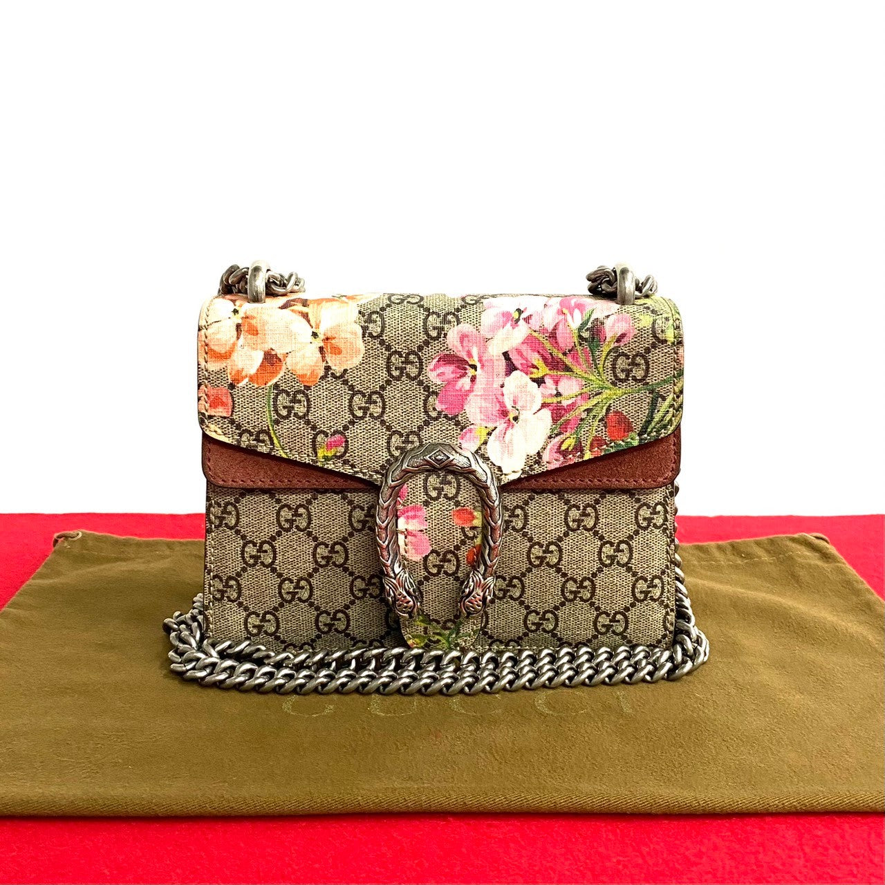 GUCCI Shoulder Bag leather Brown Dionysus