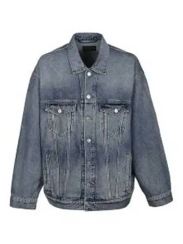 Luxury Balenciaga Trending 2026 Back Logo Print Oversized Denim Jacket Blue