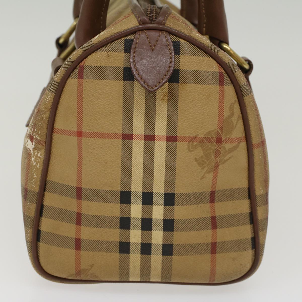 Luxury BurberrySs Nova Check Hand Bag PVC Leather Beige Brown Auth 48027